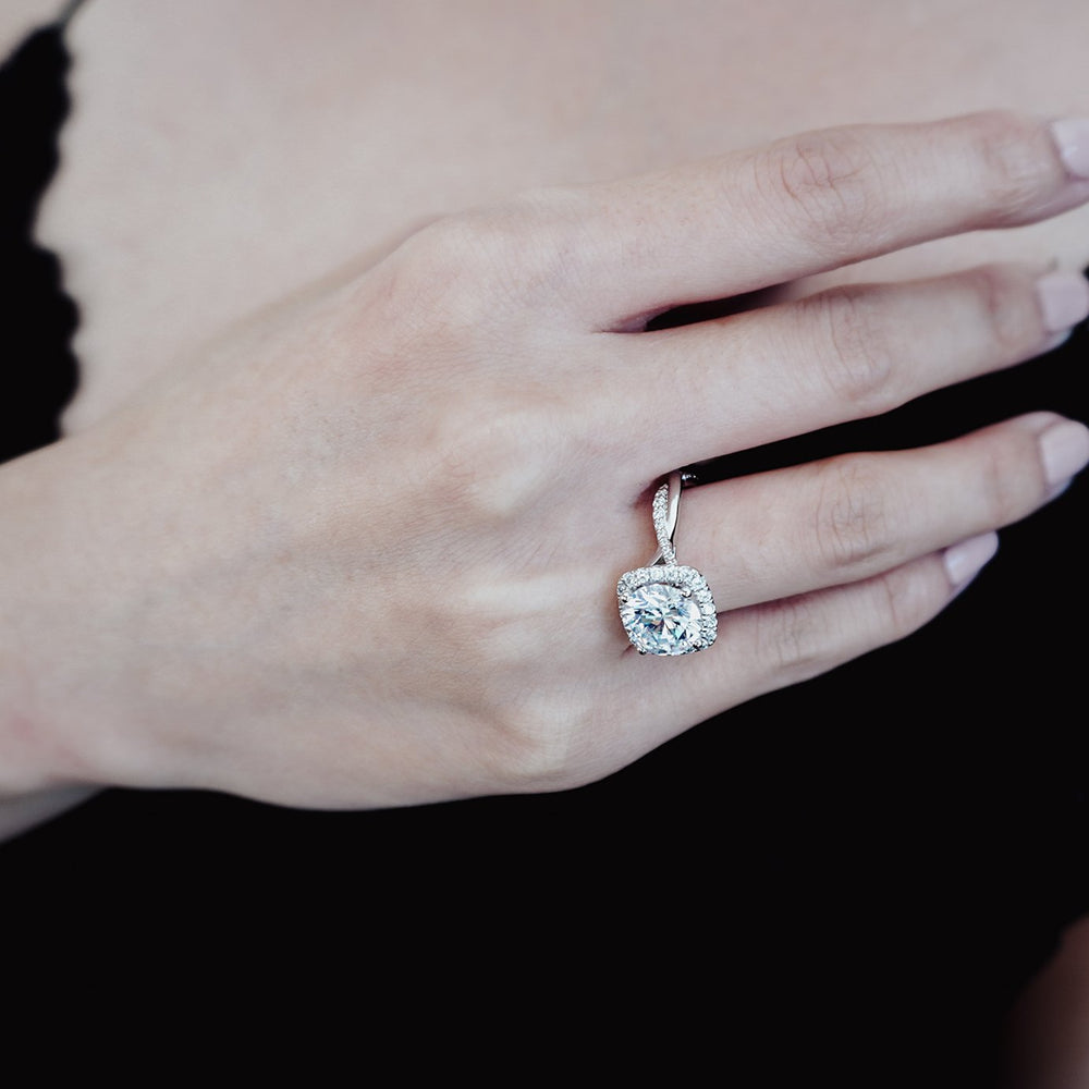 
          
          Load image into Gallery viewer, 1.25ct Teana Lab Diamond Round Halo Pave Diamonds 18k White Gold Ring
          
          