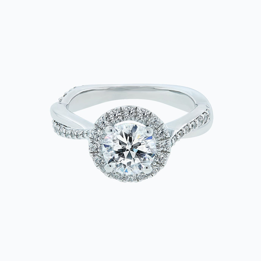 
          
          Load image into Gallery viewer, 1.20ct Troy Moissanite Round Halo Pave Diamonds 18k White Gold Ring
          
          