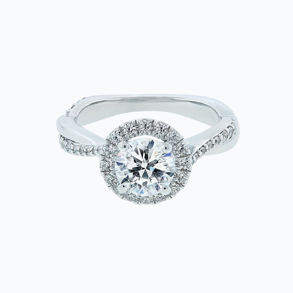 Troy Lab Created Diamond Round Halo Pave Diamonds White Gold Ring