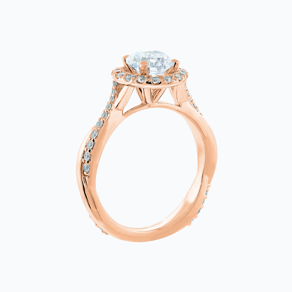 
          
          Load image into Gallery viewer, Troy Round Halo Pave Diamonds Ring 14K Rose Gold
          
          
