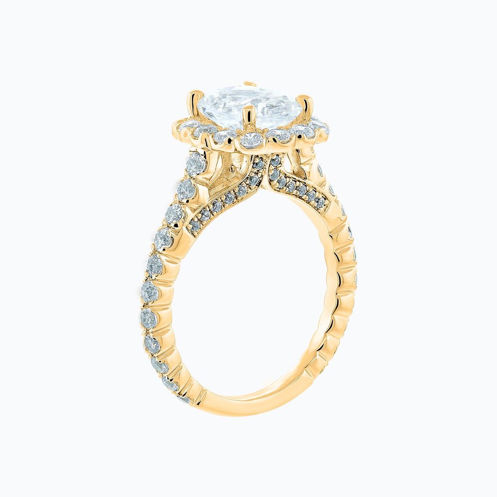 
          
          Load image into Gallery viewer, Naroza Moissanite Cushion Halo Pave Diamonds Yellow Gold Ring
          
          