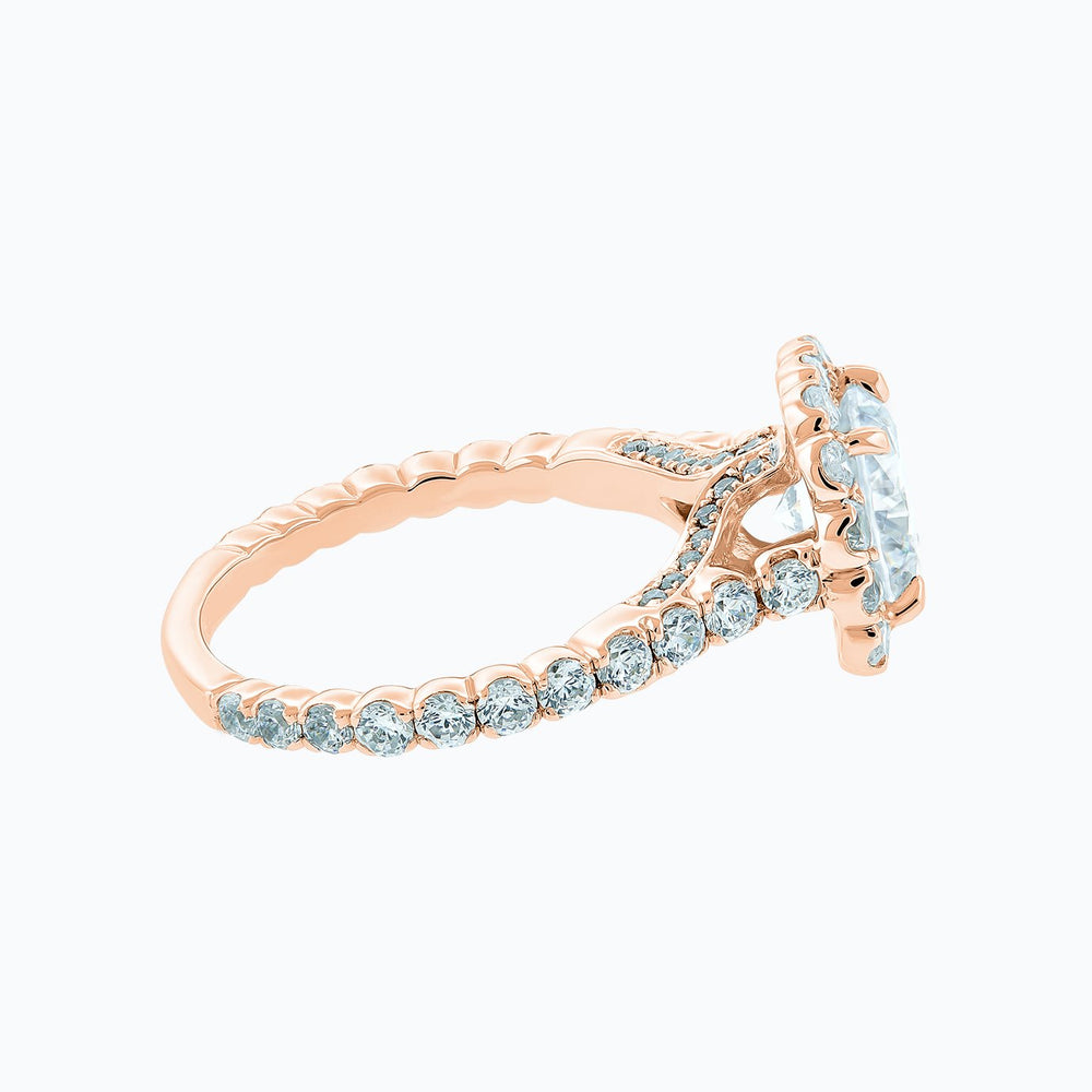 
          
          Load image into Gallery viewer, Nelia Moissanite Round Halo Pave Diamonds Rose Gold Ring
          
          