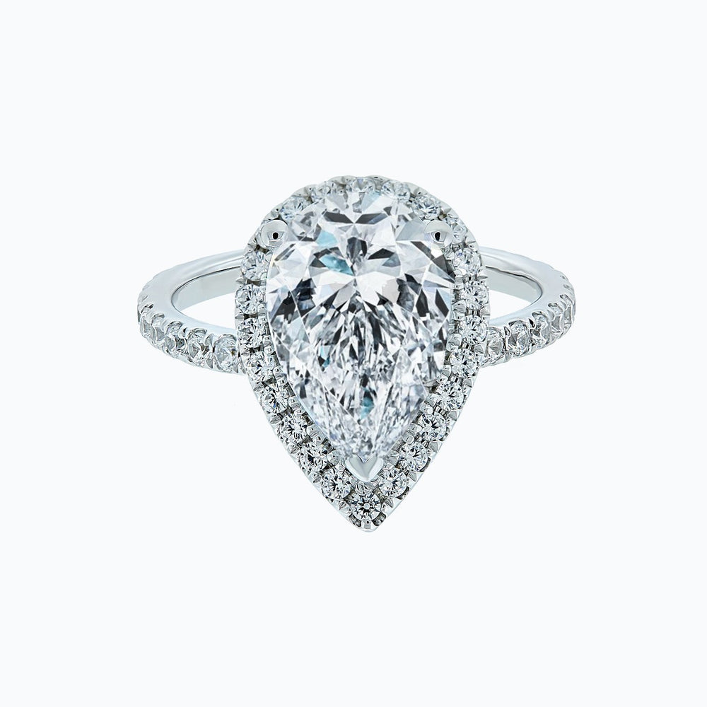 Netta Lab Created Diamond Pear Halo Pave Diamonds Platinum Ring