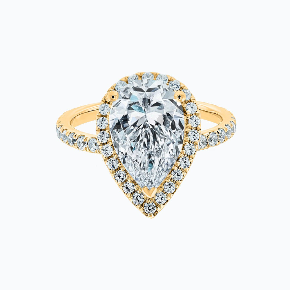 Netta Moissanite Pear Halo Pave Diamonds Yellow Gold Ring