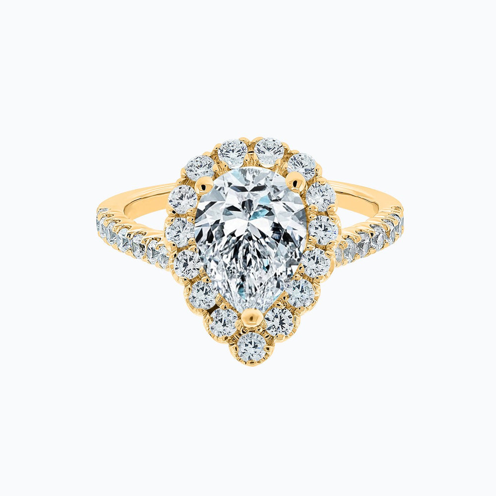 Nigella Moissanite Pear Halo Pave Diamonds Yellow Gold Ring