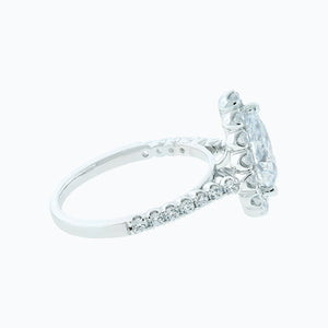 
          
          Load image into Gallery viewer, Nigella Pear Halo Pave Diamonds 18k White Gold Semi Mount Engagement Ring
          
          