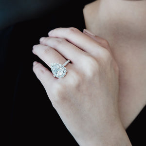 
          
          Load image into Gallery viewer, Nigella Pear Halo Pave Diamonds Ring Platinum
          
          