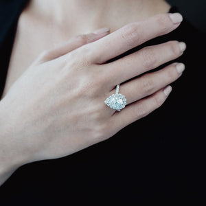 
          
          Load image into Gallery viewer, Nigella Pear Halo Pave Diamonds 18k White Gold Semi Mount Engagement Ring
          
          
