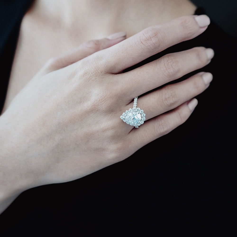 
          
          Load image into Gallery viewer, Nigella Lab Created Diamond Pear Halo Pave Diamonds White Gold Ring
          
          