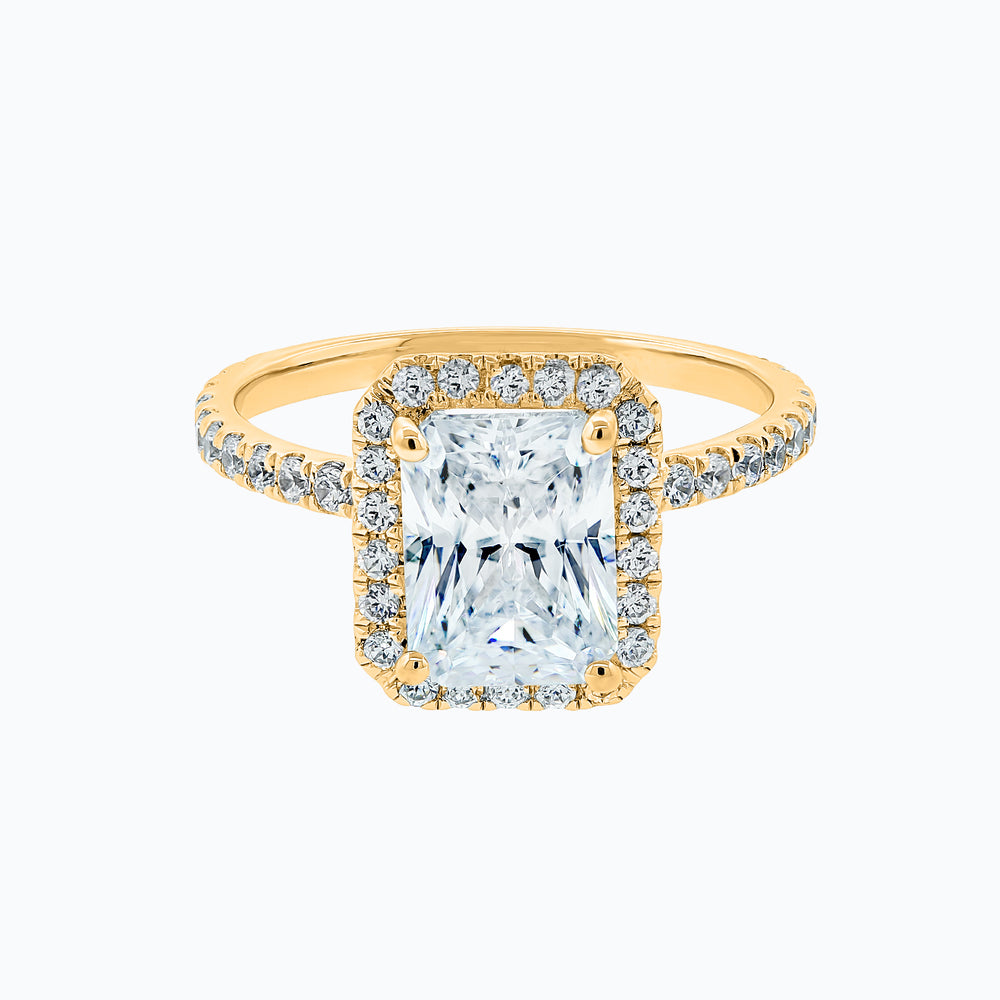 Nonee Radiant Halo Pave Diamonds Ring 14K Yellow Gold