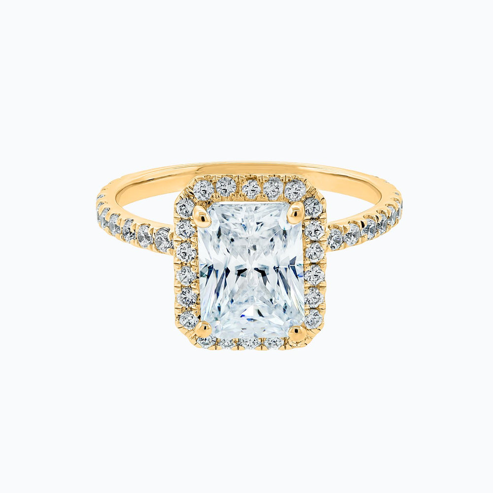 Nonee Moissanite Radiant Halo Pave Diamonds Yellow Gold Ring
