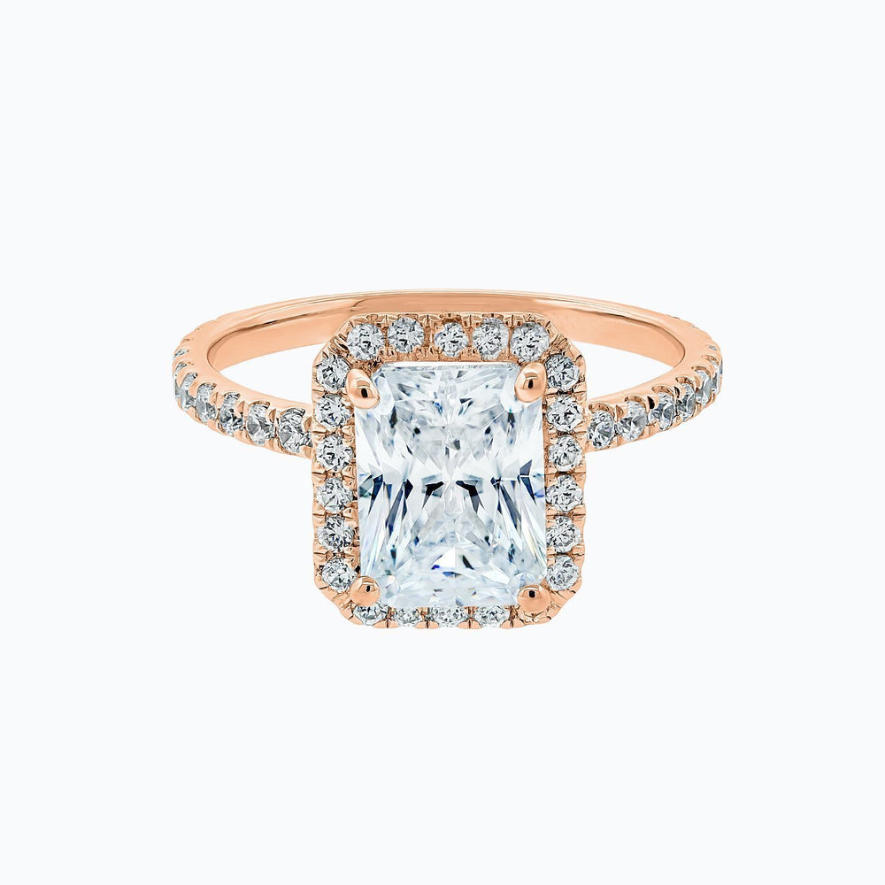 
          
          Load image into Gallery viewer, Nonee Lab Created  Diamond Radiant Halo Pave Diamonds Rose Gold Ring
          
          