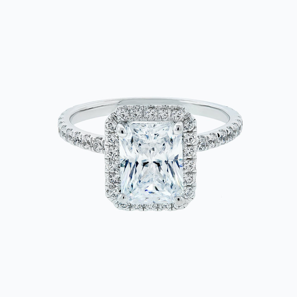 Nonee Lab Created  Diamond Radiant Halo Pave Diamonds Platinum Ring