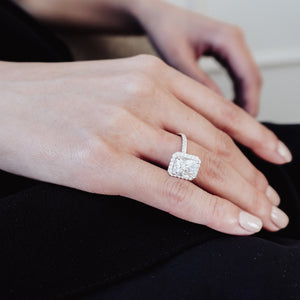
          
          Load image into Gallery viewer, Nonee Radiant Halo Pave Diamonds Ring Platinum
          
          