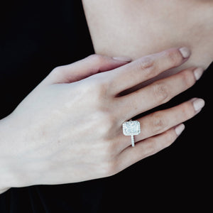 
          
          Load image into Gallery viewer, Nonee Lab Created Diamond Radiant Halo Pave Ring
          
          