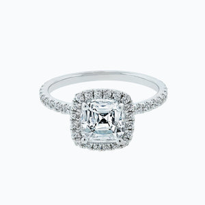 
          
          Load image into Gallery viewer, 2.00ct Novella Moissanite Cushion Halo Pave Diamonds 18k White Gold Ring
          
          