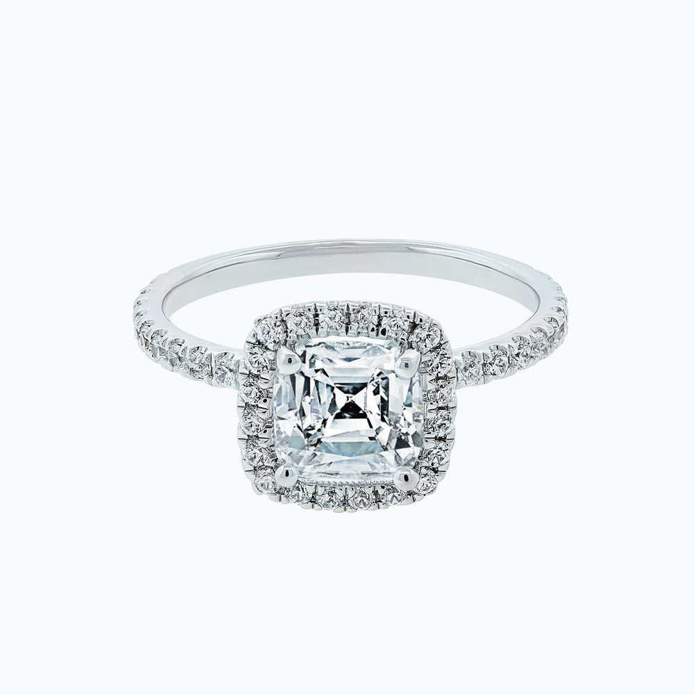 Novella Cushion Halo Pave Diamonds 18k White Gold Semi Mount Engagement Ring