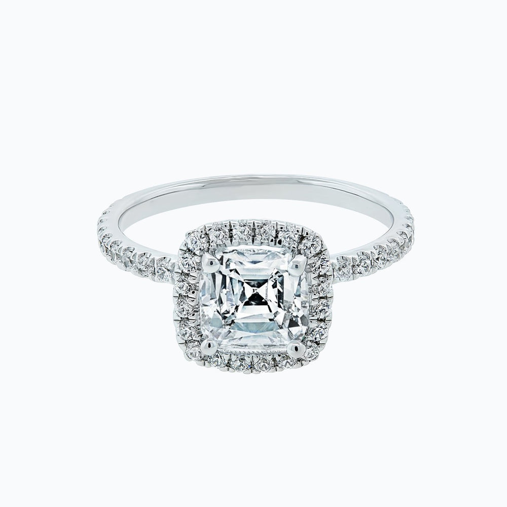 
          
          Load image into Gallery viewer, Novella Moissanite Cushion Halo Pave Diamonds White Gold Ring
          
          