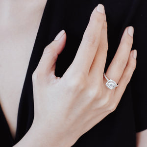 
          
          Load image into Gallery viewer, Novella Lab Created Diamond Cushion Halo Pave Diamonds Ring
          
          