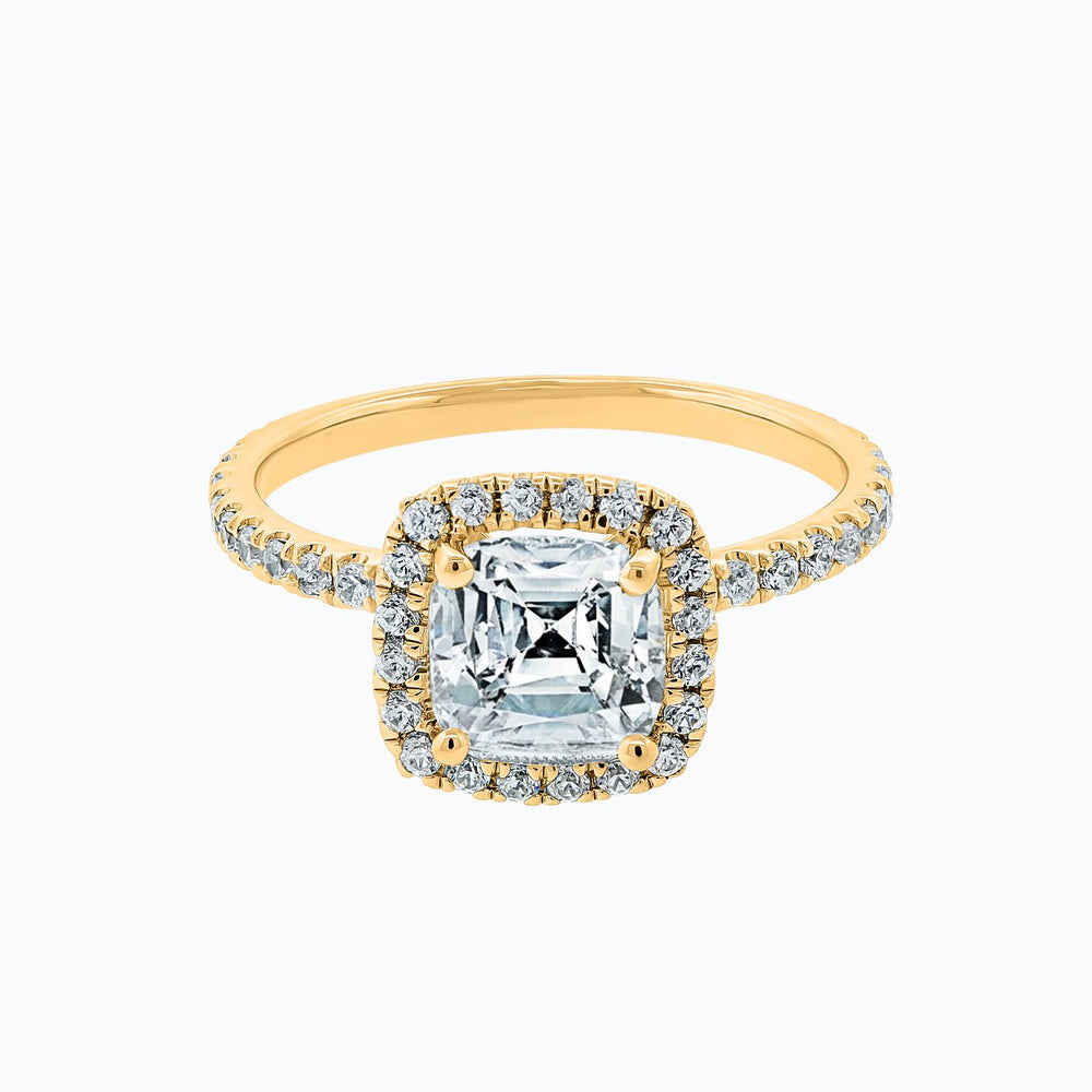 
          
          Load image into Gallery viewer, Novella Moissanite Cushion Halo Pave Diamonds Yellow Gold Ring
          
          