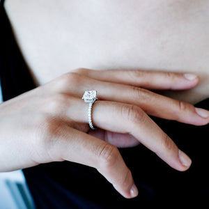 
          
          Load image into Gallery viewer, 3.00ct Adalia Lab Created Diamond Cushion Pave Diamonds 18k White Gold Ring
          
          