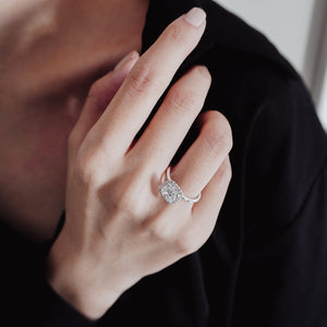 
          
          Load image into Gallery viewer, Linda Lab Created Diamond Cushion Diamonds Halo White Gold Ring
          
          