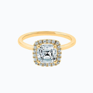 
          
          Load image into Gallery viewer, Linda Lab Created Diamond Cushion Diamonds Halo Yellow Gold Ring
          
          